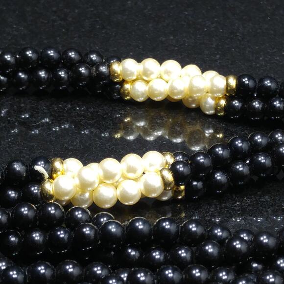 Vintage Napier Faux Pearl Black Bead Necklace, Twisted Strands, 1980, 31" - Picture 3 of 10